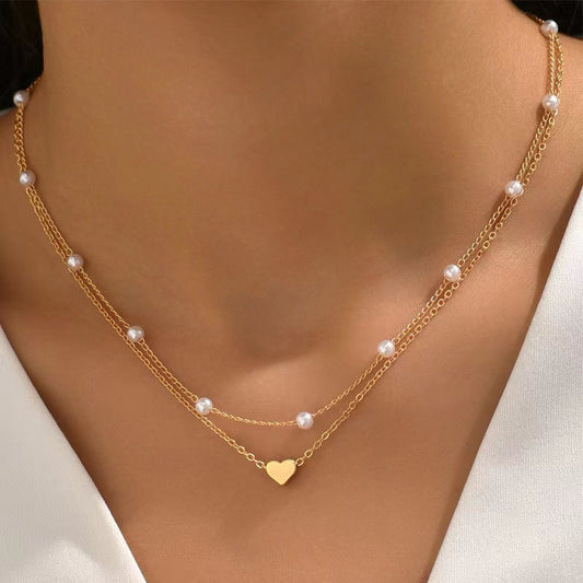 Dubbel halsband Pearl & Heart